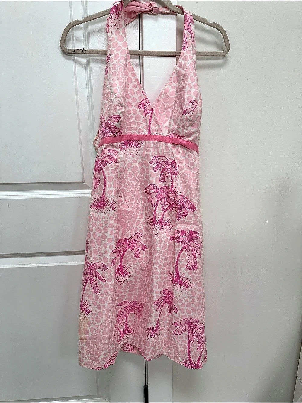 Lilly Pulitzer Jumbo Giraffe Palm Halter Dress Pink & White Size 10